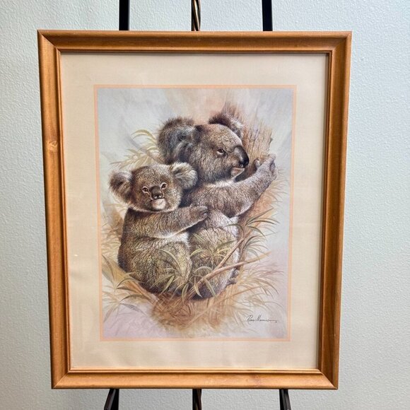 Vintage Ruane Manning Koala Bears Print: Rustic 1980s Wooden Framed 18" x 22" - Picture 2 of 12